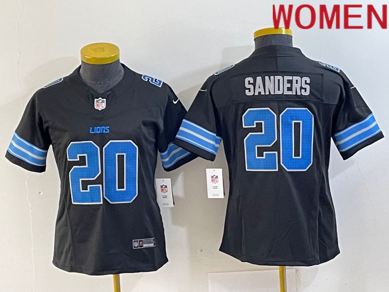 Women Detroit Lions 20 Sanders Black Three generations 2024 Nike Vapor F.U.S.E. Limited NFL Jersey